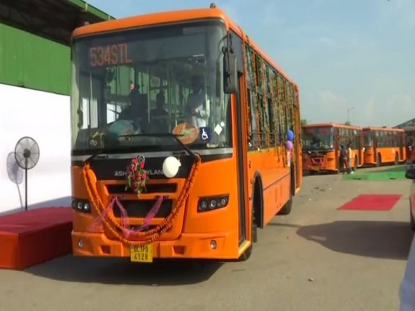 The new buses flagged off by Delhi Chief Minister Arvind Kejriwal on Tuesday. photo/ANI