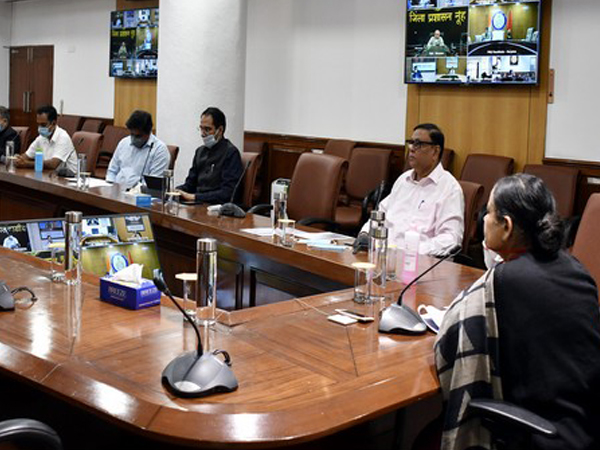 Haryana Chief Secretary Keshni Anand Arora presiding over the daily meeting of the Crisis Coordination Committee through video conferencing at Chandigarh on April 3. Photo/ANI