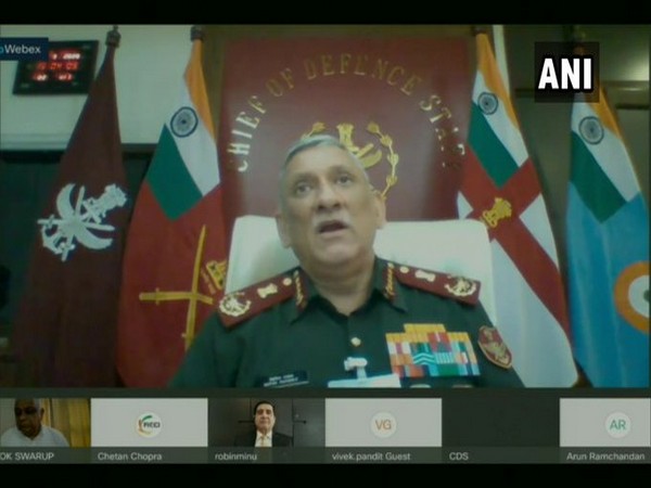Chief of Defence Staff General Bipin Rawat speaking at an e-symposium on 'Catalysing Defence Exports' via video conferencing on Wednesday.