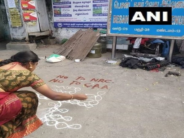 Seven arrested for making anti-CAA rangoli in Chennai. Photo/ANI
