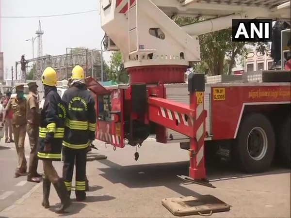 TN Fire and Rescue Service team conduct disinfection drive at the Chennai Royapettah General Hospital. File Photo/ ANI