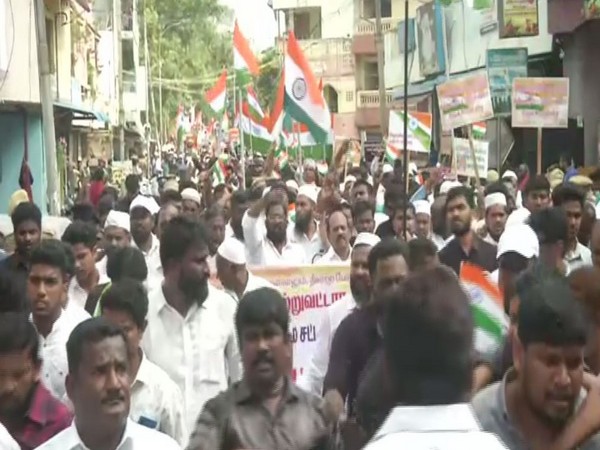 Muslim community holds rally protest against the CAA in Chennai. Photo/ANI