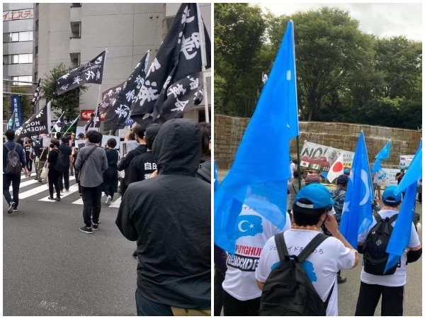 Protesters in Japan marching against China's ongoing human rights violations on Tibetans, Uyghurs, Mongolians, Hong Kongers and Taiwanese. 
