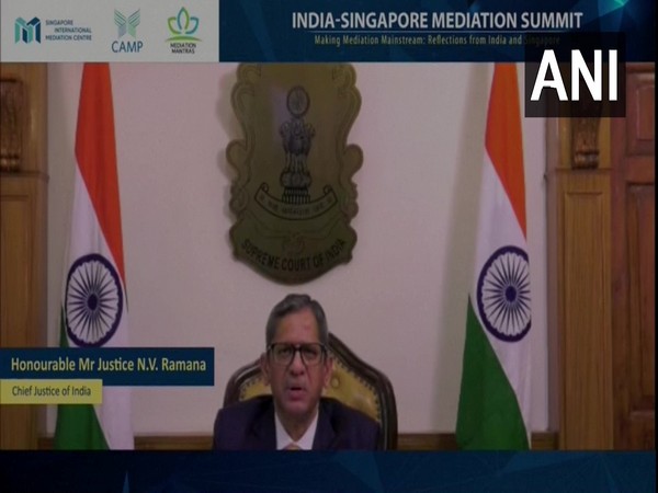 Chief Justice of India NV Ramana during India-Singapore Mediation Summit 2021. (Photo/ ANI)