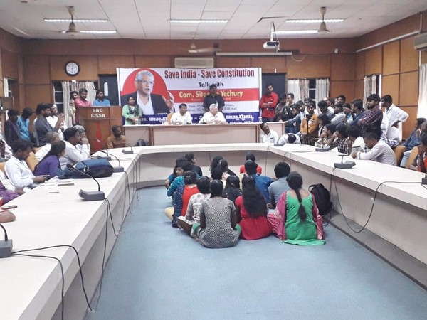 CPIM General Secretary Sitaram Yechury addressing students at an Osmania University Library event on CAA, NRC here on Friday.