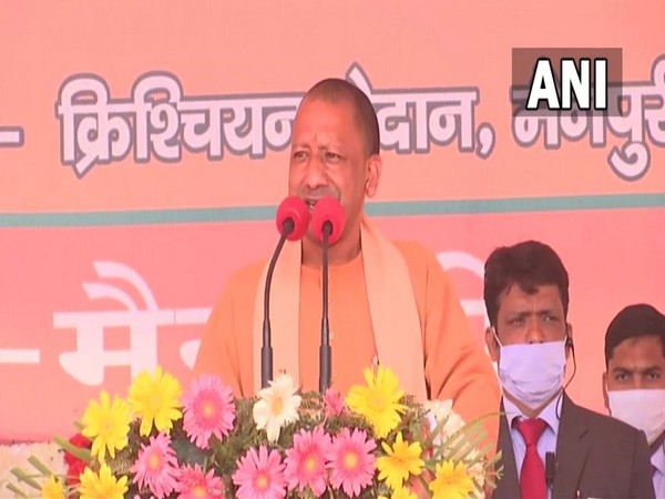 Chief Minister Yogi Adityanath at Karhal, Mainpuri, UP (Photo/ANI)
