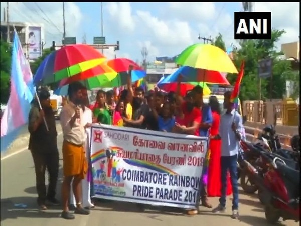 Members of Lesbian, Gay, Bisexual & Transgender (LGBT) community & others hold a 'Rainbow Pride Parade 2019' in Coimbatore [Photo/ANI]