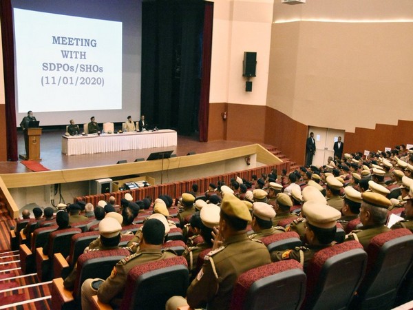 Visual of the meeting between Commissioner of Police with SDPO and SHO in New Delhi on Saturday. Photo/ANI