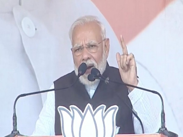 Prime Minister Narendra Modi speaking at an election rally in Hazaribagh on Monday. Photo/ANI