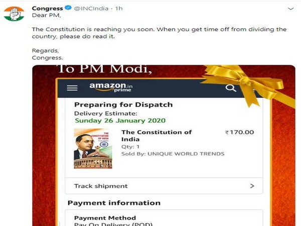 The screengrab of the tweet by Congress on Sunday.