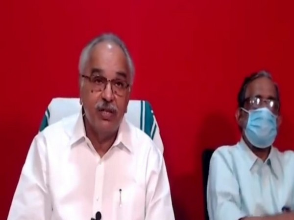 CPI state secretary Kanam Rajendran addresses the media in Thiruvananthapuram on Friday. (Photo/ANI)