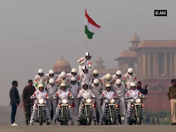 Visuals of CRPF women bikers practising at Rajpath, New Delhi. 