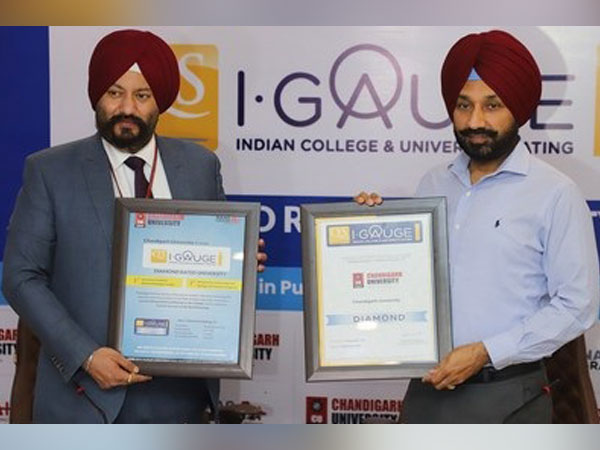 Chancellor Chandigarh University, Satnam Singh Sandhu and Registrar, Dr. S.S.Sehgal showing the Certificate of Ranking by QS I-Gauge Indian Universities Ranking 2020