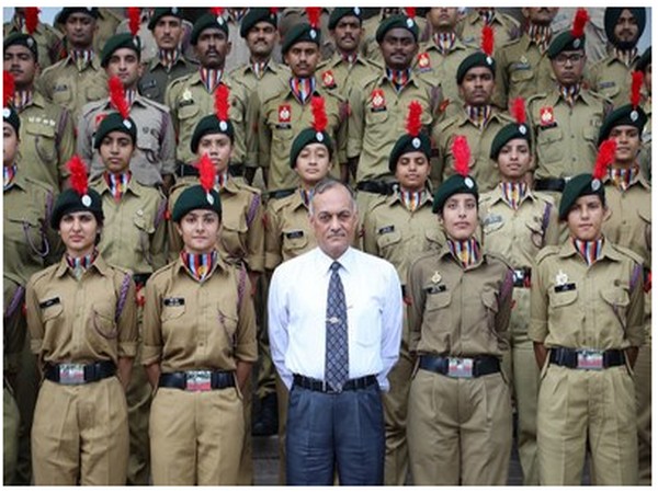 Lt General Ashwani Kumar, former Adjunct General, Indian Army along with NCC Cadets of Chandigarh University during his visit to campus