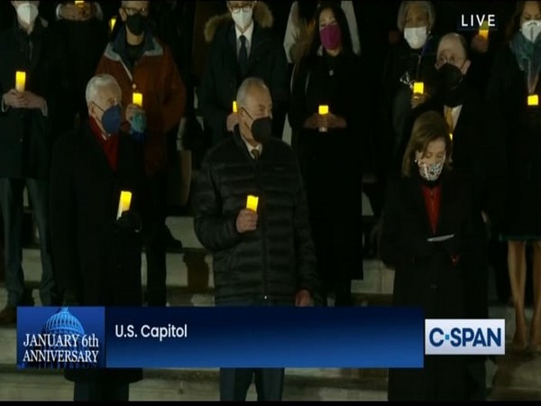 Congressional leaders and lawmakers at a vigil to mark one-year anniversary of the January 6, 2021 attack on the US Capitol.