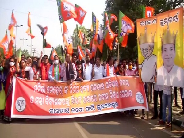 BJP launched a rally against Odisha CM Naveen Patnaik's Kalahandi visit and demanded justice for Mamita Meher. (Photos/ANI)