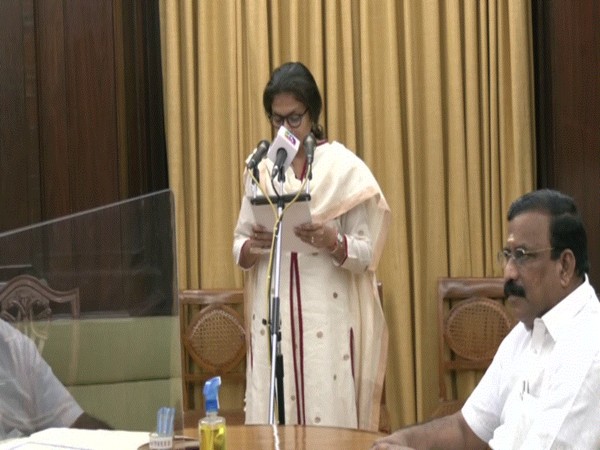 Sushmita Dev taking oath as Rajya Sabha member. (Photo/ANI)
