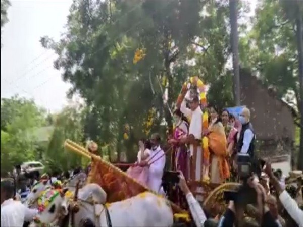 CJI Justice NV Ramana received a warm welcome at his birthplace. (Photo/ANI)