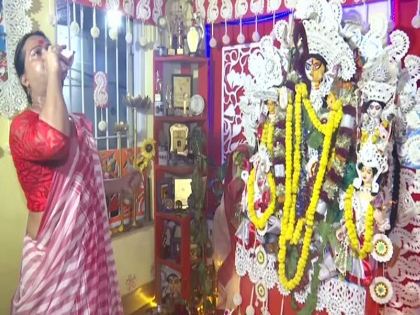 Transgender community members organised special Durga Puja celebration and offered prayers to unique 'Ardh Nariswar' idol. (Photo/ANI)