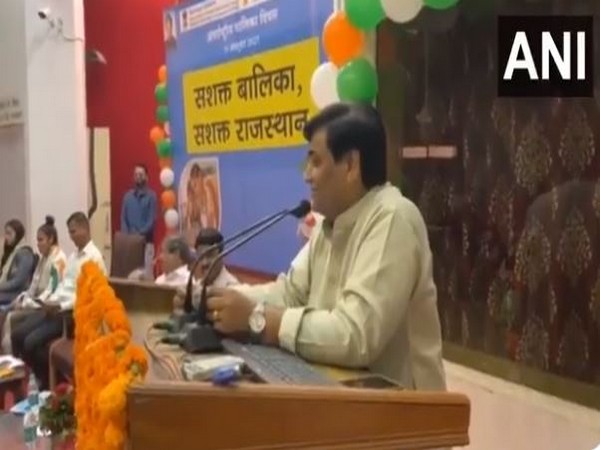 Rajasthan School Education Minister Govind Singh Dotasra speaking on the event of International Day of the Girl Child (Photo/ANI)