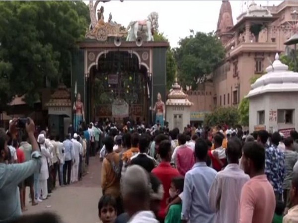 Devotees gathered at Krishna Janmabhoomi temple (Photo/ANI)