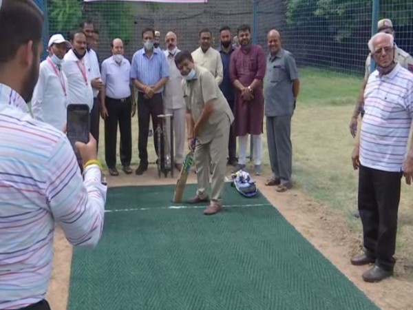 Gian Chand Gupta playing at cricket net in Panchkula school (Photo/ANI)