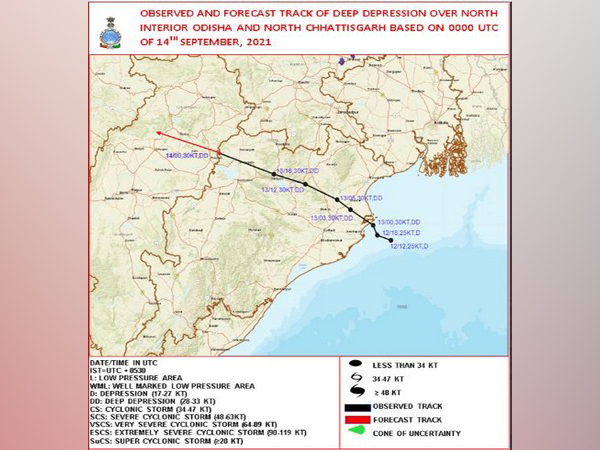 Visual representation of deep depression over Odisha and Chhattisgarh. (Photo/Twitter/IMD) 