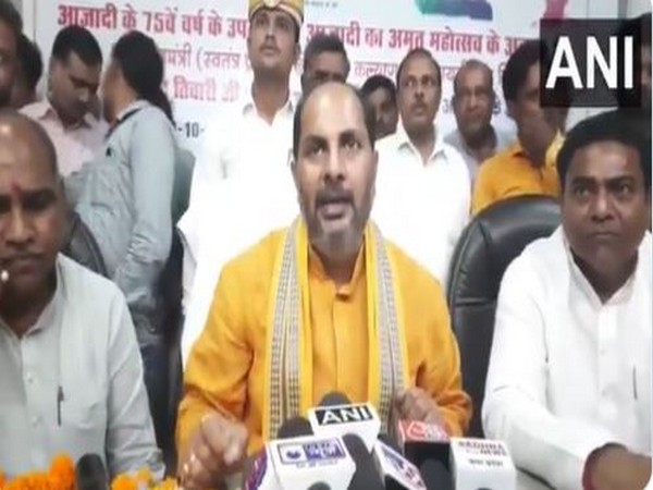 Uttar Pradesh Minister Upendra Tiwari speaking on Fuel price hike (Photo/ANI)