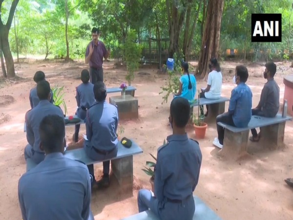 A visual from of an open-air classroom in Tagore Government Arts and Science College, Puducherry. [Photo/ANI]