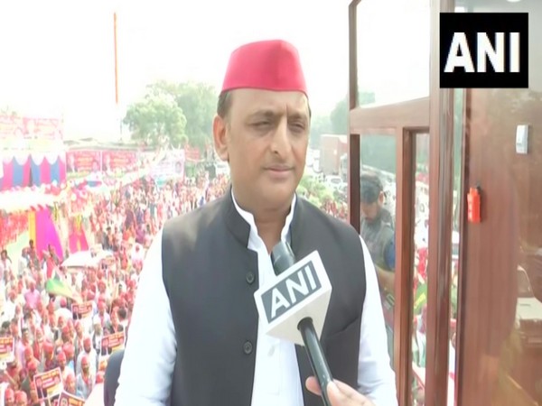 Samajwadi Party chief Akhilesh Yadav speaking to ANI in Kushinagar on Sunday. (Photo/ANI)