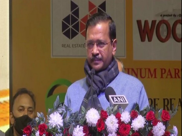Delhi CM Arvind Kejriwal addressing the Kayasth Samaj Sammelan in Delhi on Sunday. [Photo/ANI]