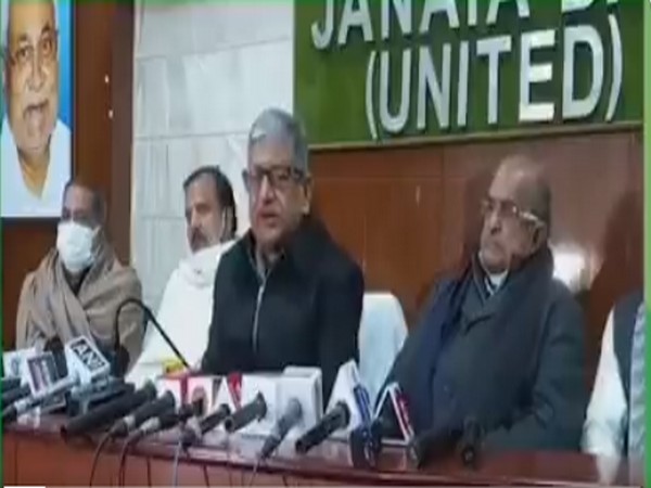 JDU national president Rajiv Ranjan Singh with KC Tyagi at New Delhi 