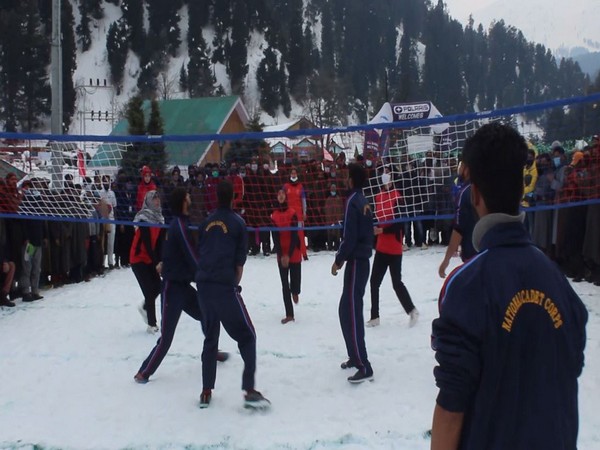 Boys and girls playing snow volleyball in winter carnival. (Photo/ANI)