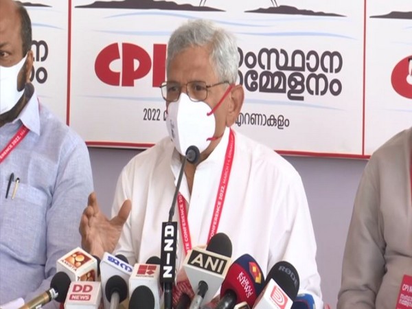 CPIM general secretary Sitaram Yechury at Kochi on Thursday (Photo/ANI)