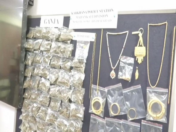 Visual of recovered gold and silver ornaments, and Ganja