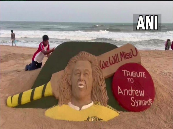 Sudarsan Pattnaik creates a sand sculpture to pay tribute to former Australia all-rounder Andrew Symonds. (Photo/ANI)