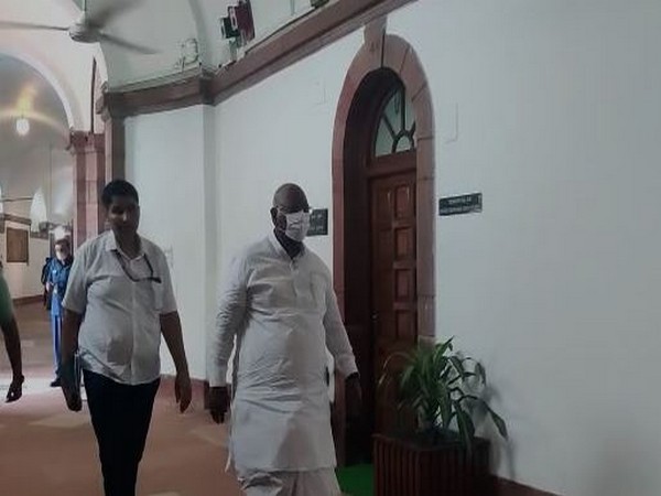 LoP Malikarjun Kharge reached for Opposition Leaders meeting in Parliament. (Photo/ANI)