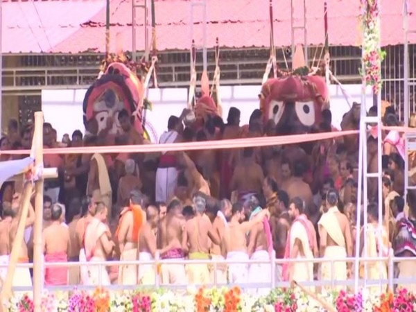 Priests participating in the holy snana at the Jagannath Temple, Puri. Photo/ANI