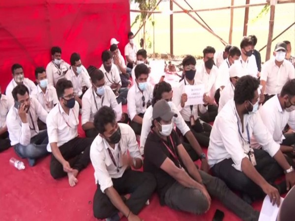 A visual of the strike from Azad Maidan. (Photos/ANI)