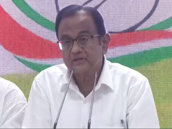 Congress leader P Chidambaram at AICC headquarters in New Delhi during a press conference. Photo/ANI  