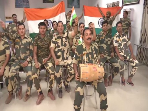 Border Security Force (BSF) personnel were seen cheering for India holding national flags t BSF headquarters in Lhasa