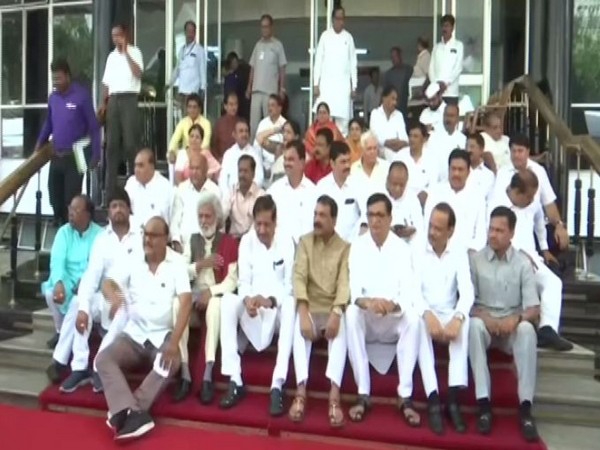 Congress and NCP leaders hold protest at Vidhan Bhawan in Mumbai 
