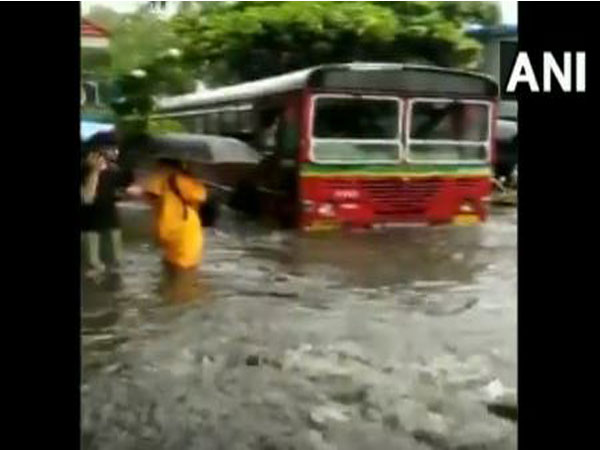 BEST bus submerged in water at Andheri Subway on Tuesday. [Photo/ANI]
