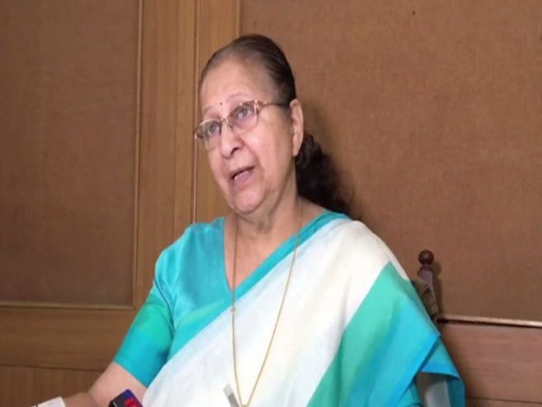 Former Lok Sabha speaker Sumitra Mahajan while addressing reporters on Saturday. (Photo/ANI)