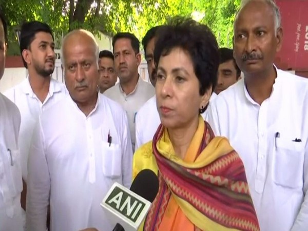 HPCC president Kumari Selja speaking to reporters in New Delhi on Sunday. (Photo/ANI)