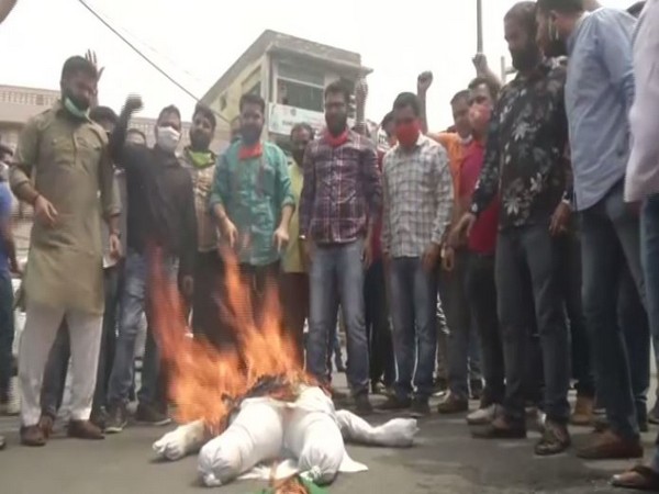 Bharatiya Janta Yuva Morcha holding a protest in Jammu. (Photo/ANI)