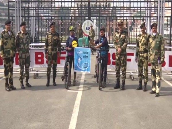 Two women commence their cycling expedition from Wagah border to Arunachal Pradesh (Photo/ANI) 
