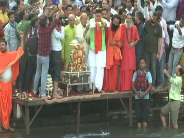 Uttarakhand CM Pushkar Singh Dhami performs Ganga Arti at 'Har ki Pauri', after oath-taking ceremony  (Photo/ANI)