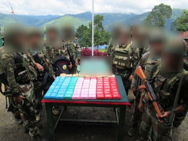 Cache of brown sugar seized by Assam Rifles in Manipur. Photo/ANI
