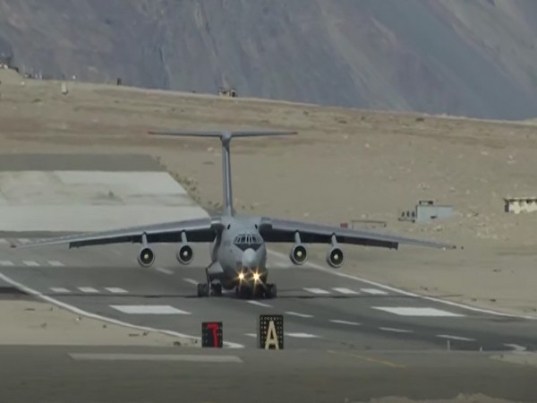 An Indian Air Force IL-76 transport aircraft taking off from a forward air base near PoK and China border (Photo/ANI)
